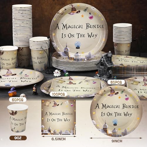 Hushee 200 Pcs Magical Wizard Baby Shower Tableware Set