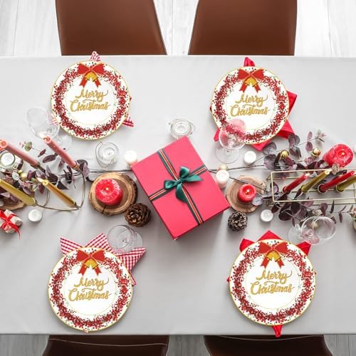 Chiazllta 48pcs Christmas Paper Plates Red Gold Edge Party Tableware