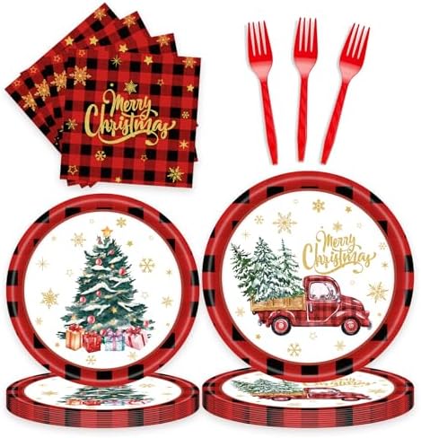 Fesciory 96 Pcs Christmas Plates Napkins Set
