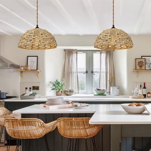 1161in Rattan Chandelier Boho Style Ceiling Light Fixture