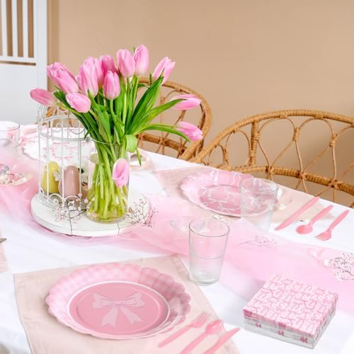 Pink Bow 350 Pcs Party Tableware Set for 50 Guests