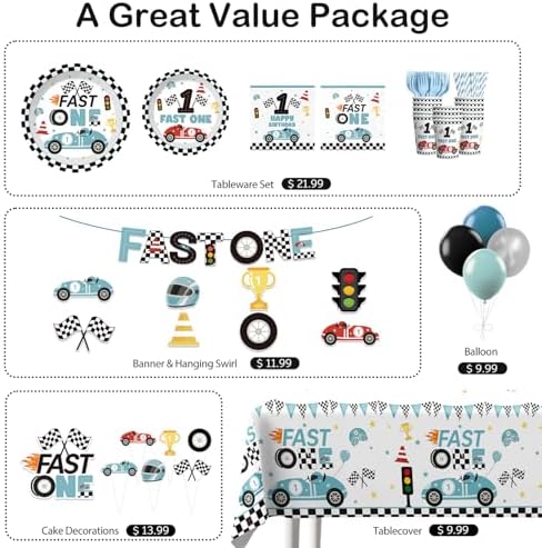 160pcs Blue Race Car Birthday Party Set for Boys