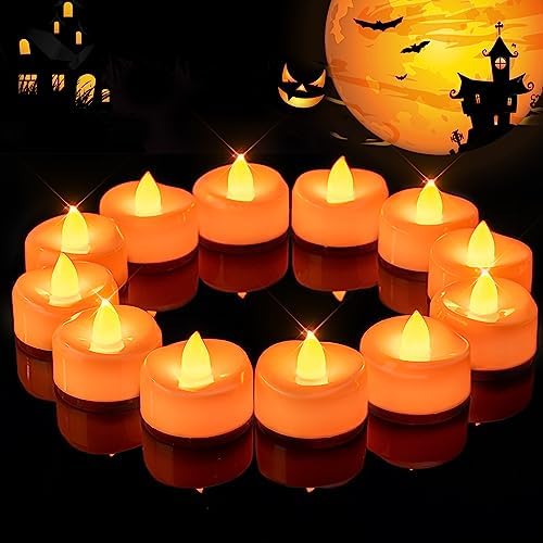 Merrynights Halloween Flameless Candles 24-Pack Orange Tea Lights LED Battery Operated