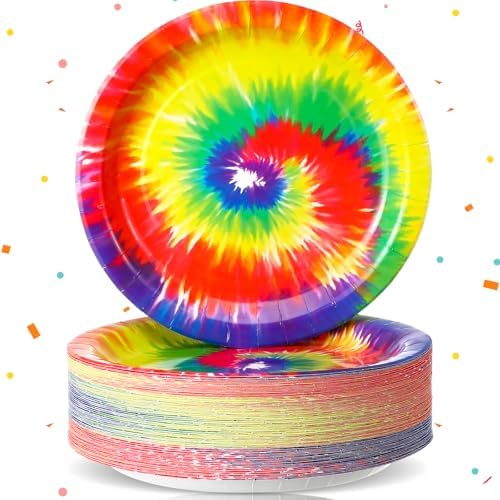 Mimorou 100 Pcs Tie Dye Plates 9 Inch Party Supplies