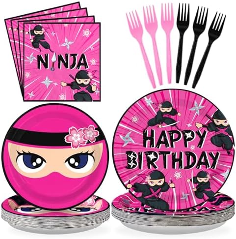 Grencian 96 Pcs Ninja Girl Party Decor Plates Set