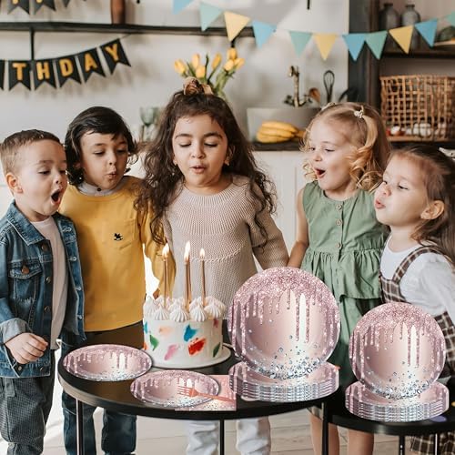 DTDO 96 Pcs Rose Gold Disposable Plates Napkins and Forks