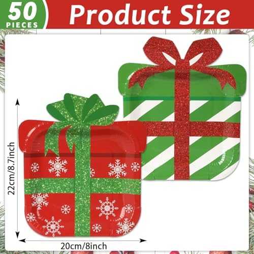 50 Count Christmas Paper Plates Snowflake Design Gift Boxes