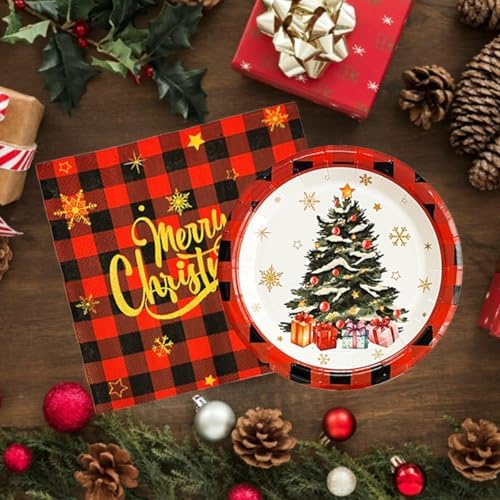 150PCS Christmas Paper Plates and Napkins Set
