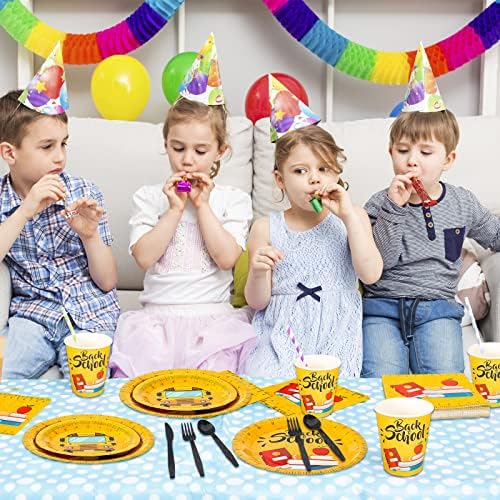 Whaline 175Pcs Back to School Tableware Set Yellow Scales Prints