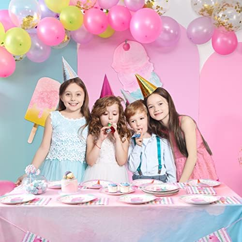WERNNSAI Ice Cream Party Plates and Napkins - 100PCS for 50 Guests