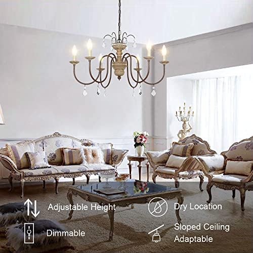 French Country 6-Light Wood Farmhouse Chandelier with Crystal Pendant