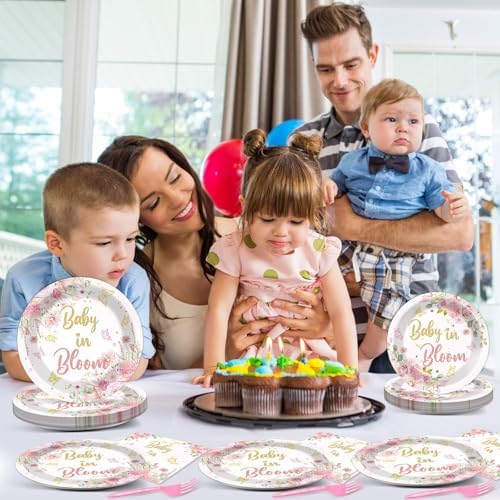 96Pcs Baby in Bloom Party Set for 24 Guests