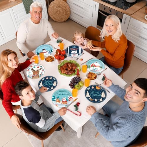 48Pcs Christmas Party Plates with Snowman Design