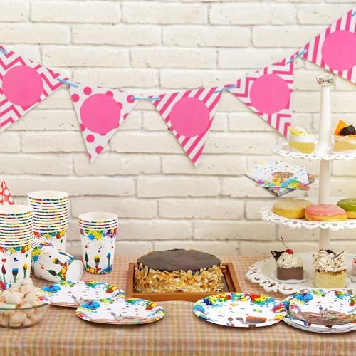 64 Piece Art Party Supplies with Paint Plates Cups Napkins