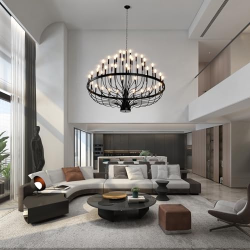 60 Inch 48 Light Black Chandelier for High Ceilings