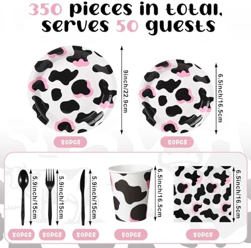 Domensi 350 Pcs Pink Cowgirl Party Tableware Set