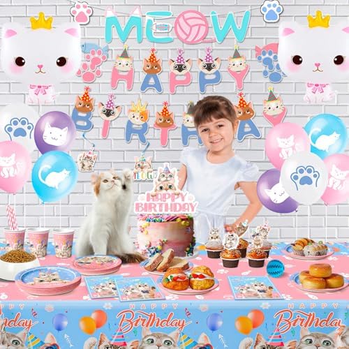 Cat Birthday Party Supplies Set for 16 Guests