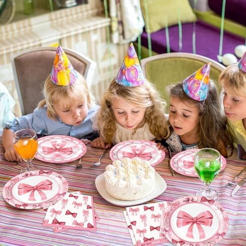 Pink Bow Plates and Napkins Party Tableware Set for 10 Guests