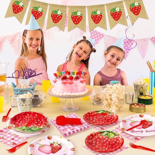 Strawberry Party Tableware Set - 96Pcs for 24 Guests