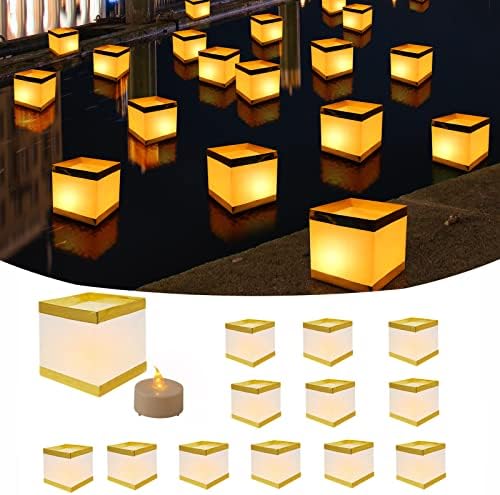 12 Pack Reusable Floating Water Lanterns with LED Candles