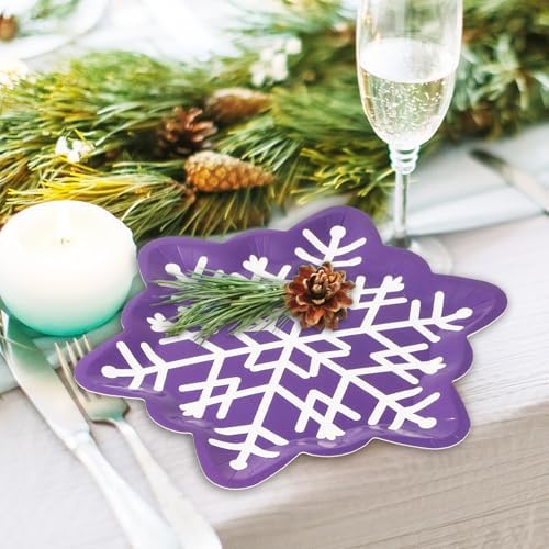 60Pcs Winter Snowflake Paper Plates with Pink Blue Purple Design