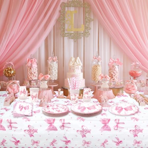 Pink Bow Party Decorations Set for 20 Guests