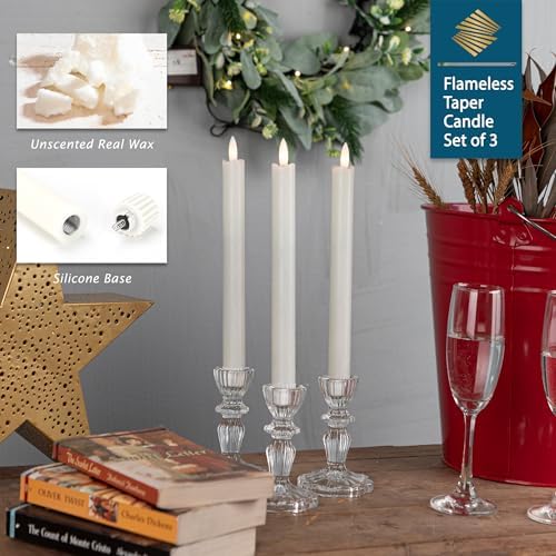 SEHNSY Flameless Taper Candles with Remote 3 Pack