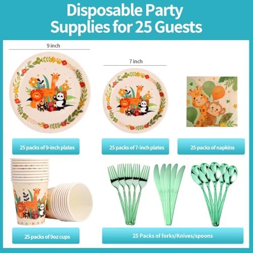 Zyzyphor Jungle Party Plate Set 175 PCS 25 Guests