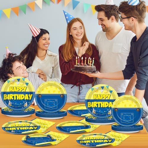 96Pcs Yellow Cartoon Plates and Napkins for Kids Birthday Party