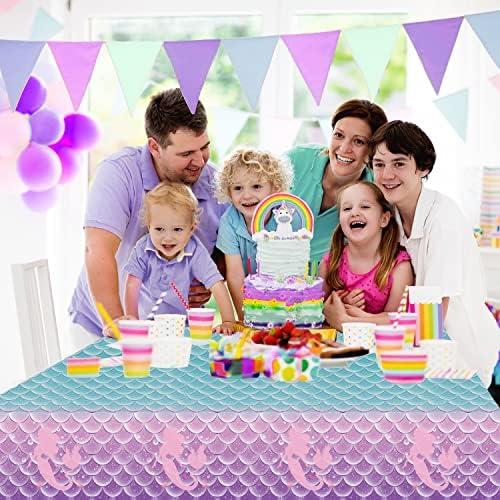 Jectivs 8Pcs Mermaid Themed Tablecloth Decorations 108x54 Inch