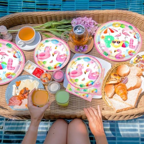 61pcs Pink Pool Party Plates Napkins Tableware