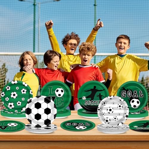 60Pcs Soccer Themed Paper Plates for Birthday Parties