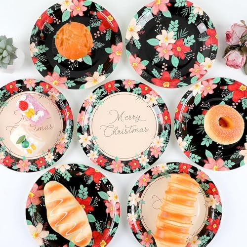 50Pcs Heavy Duty Christmas Floral Plates Set