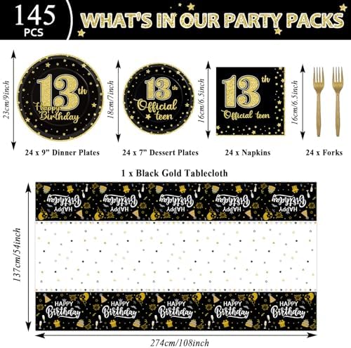 145 Pcs 13th Birthday Party Supplies for 24 Guests