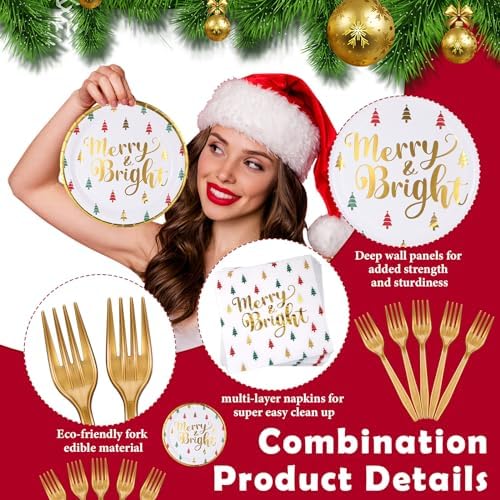Lounsweer 96 Pcs Christmas Paper Plates and Napkins Set