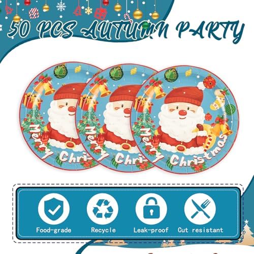 50PCS Blue Christmas Paper Plates 7 Inch