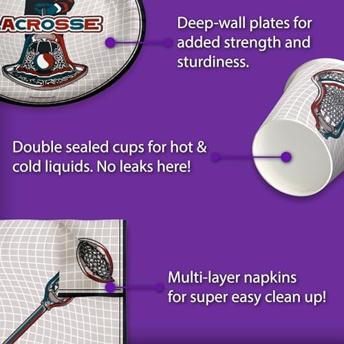 Lacrosse Themed Birthday Plates Napkins Cups Set for 16