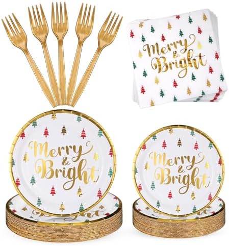 Lounsweer 96 Pcs Christmas Paper Plates and Napkins Set