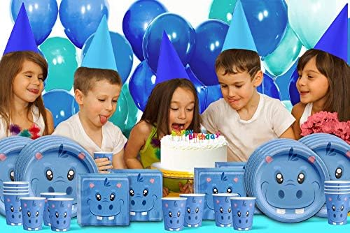 Hippo Birthday Party Tableware Set for 16 Guests