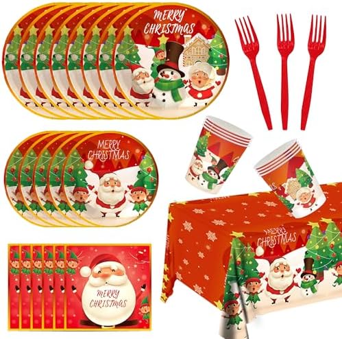 121pcs Christmas Party Plates Napkins Tableware Set Serves 24