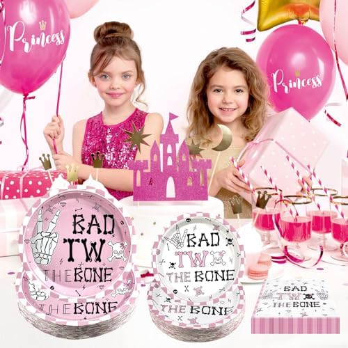 180pcs Bad Two The Bone Party Plates Set for 60 Guests