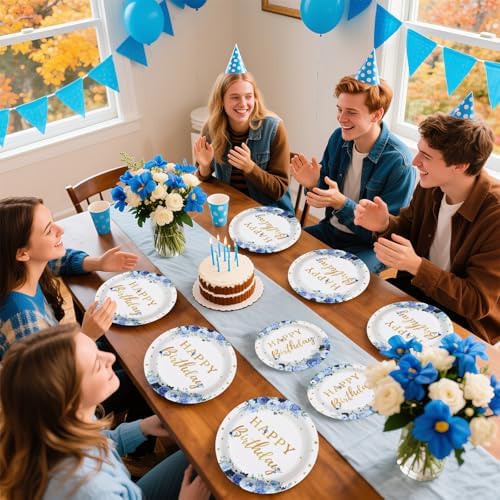Grencian Blue Flower Party Tableware Set 96 Pcs for 24 Guests
