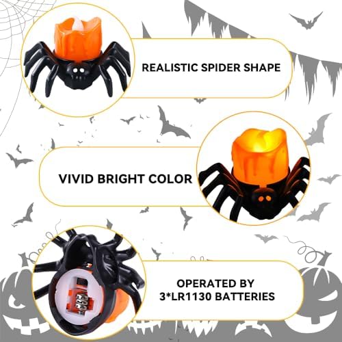 6PCS Halloween Spider LED Tea Light Decorations