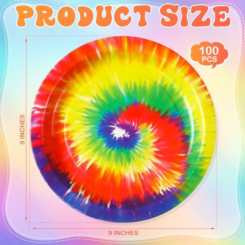 Mimorou 100 Pcs Tie Dye Plates 9 Inch Party Supplies