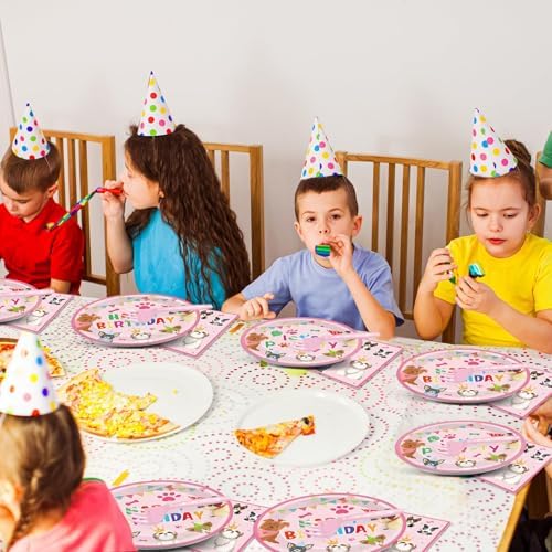 200Pcs Dog Birthday Decor Paper Plates Napkins Forks Set