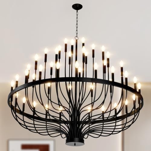 60 Inch 48 Light Black Chandelier for High Ceilings