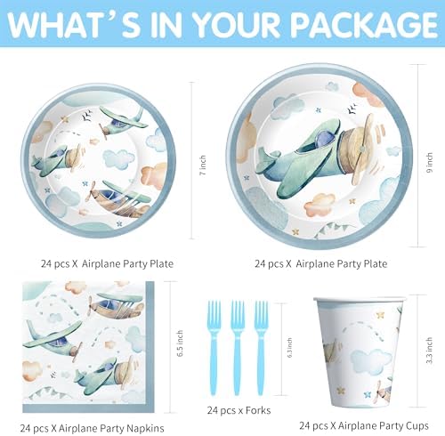 Hipvvild Airplane Birthday Party Supplies Set for 24 Guests