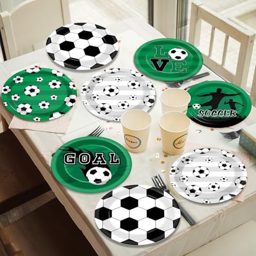 60Pcs Soccer Themed Paper Plates for Birthday Parties