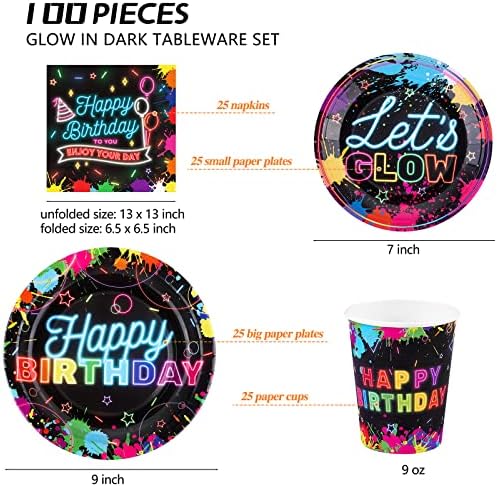 Durony 100 Piece Neon Glow Tableware Set for 25 Guests