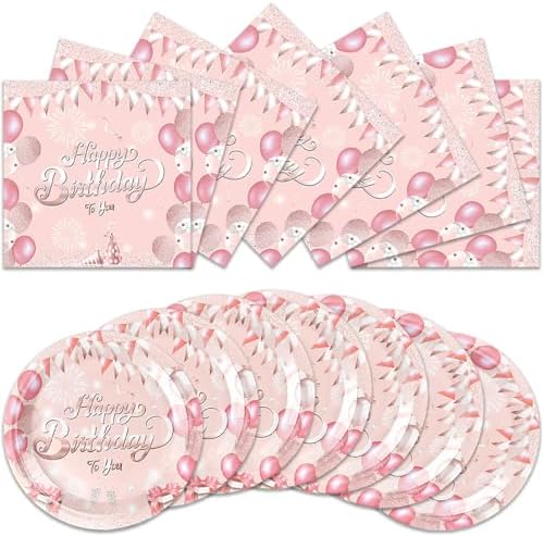 40pcs Pink Rose Gold Plates Party Set
